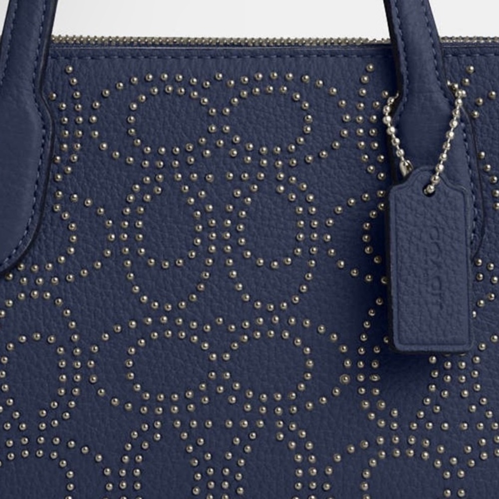 Coach Navy with Silver Studs Handbag with Crossbody Strap. NWT - Picture 3 of 5